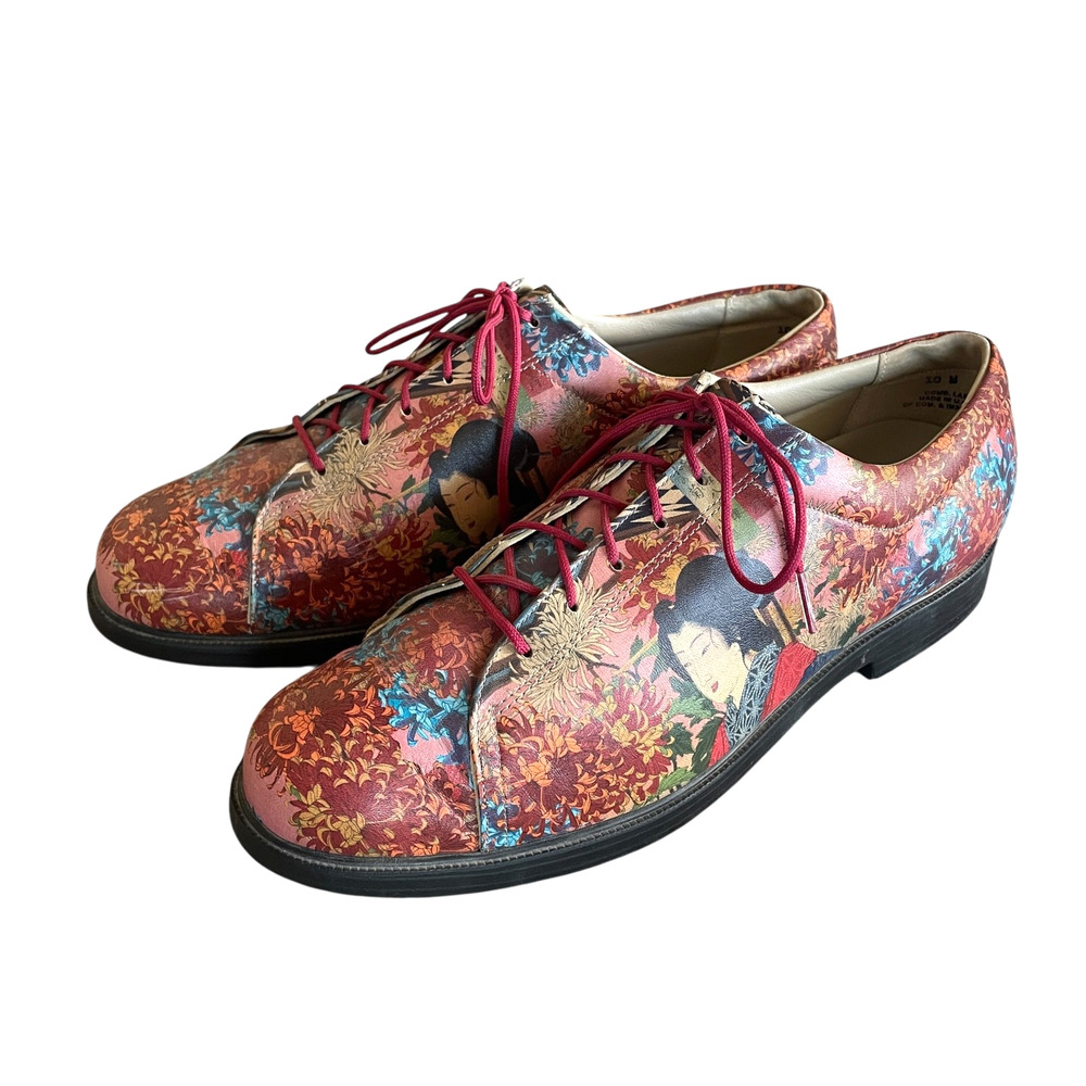 ICON Men's Size 10 Brick Red Multi Leather Wearable Art Lace-Up Oxford Shoes NEW